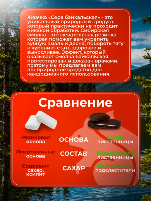 Смолка Байкальская Жевательная резинка Жевательная смола Сера (Копченая), 10 шт, фото 3