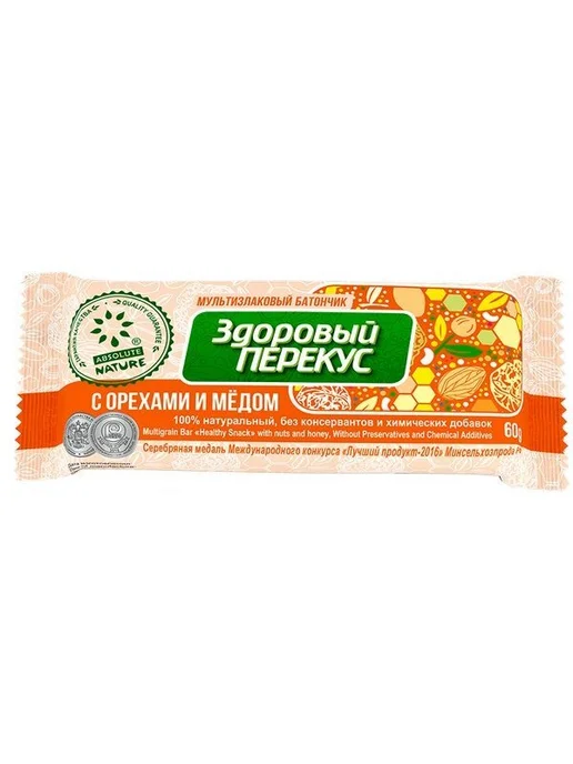 Батончик-мюсли Здоровый Перекус Орех с медом 60 г 1 шт, 60 г, 1 шт