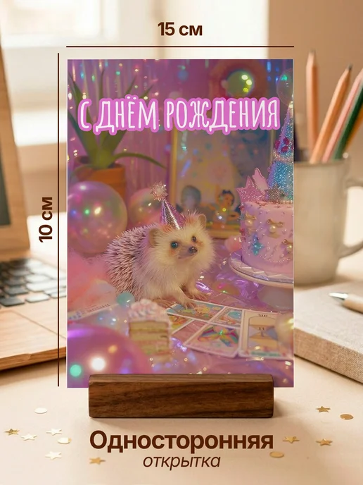 FanStuff Поздравительная открытка мем диско ёж с днем рождения, белый, фото 2