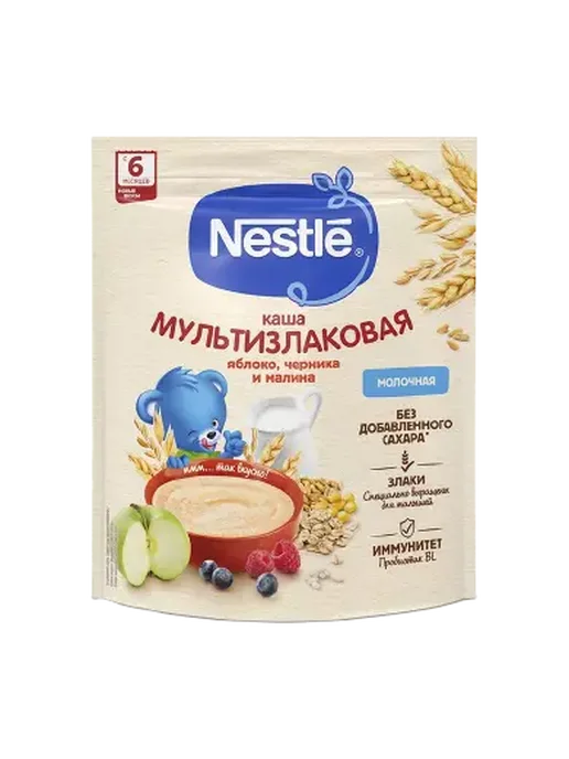 Нестле Каша молочная с яблоком, черникой и малиной 200г, 200 г