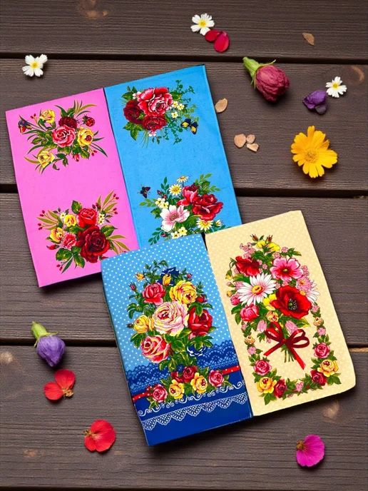 Кухонные полотенца вафельное 12шт 35х55 Цветы, 35x55, 12 шт, фото 5