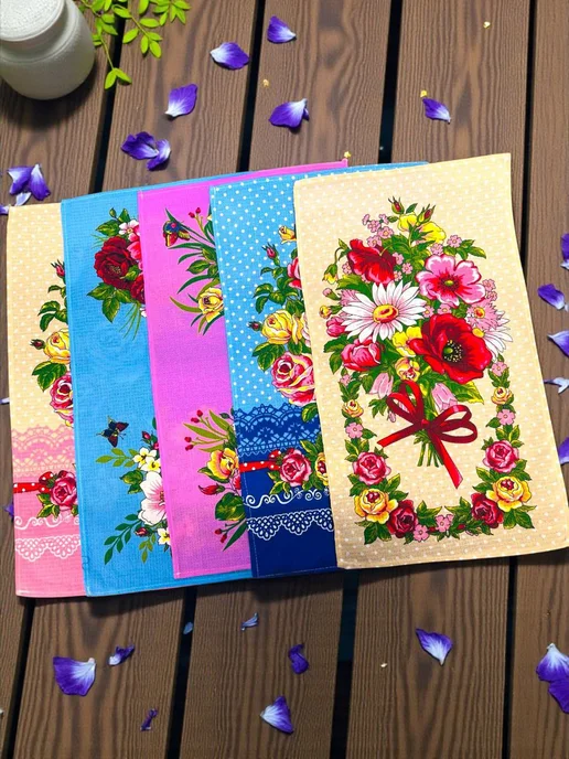 Кухонные полотенца вафельное 12шт 35х55 Цветы, 35x55, 12 шт, фото 8