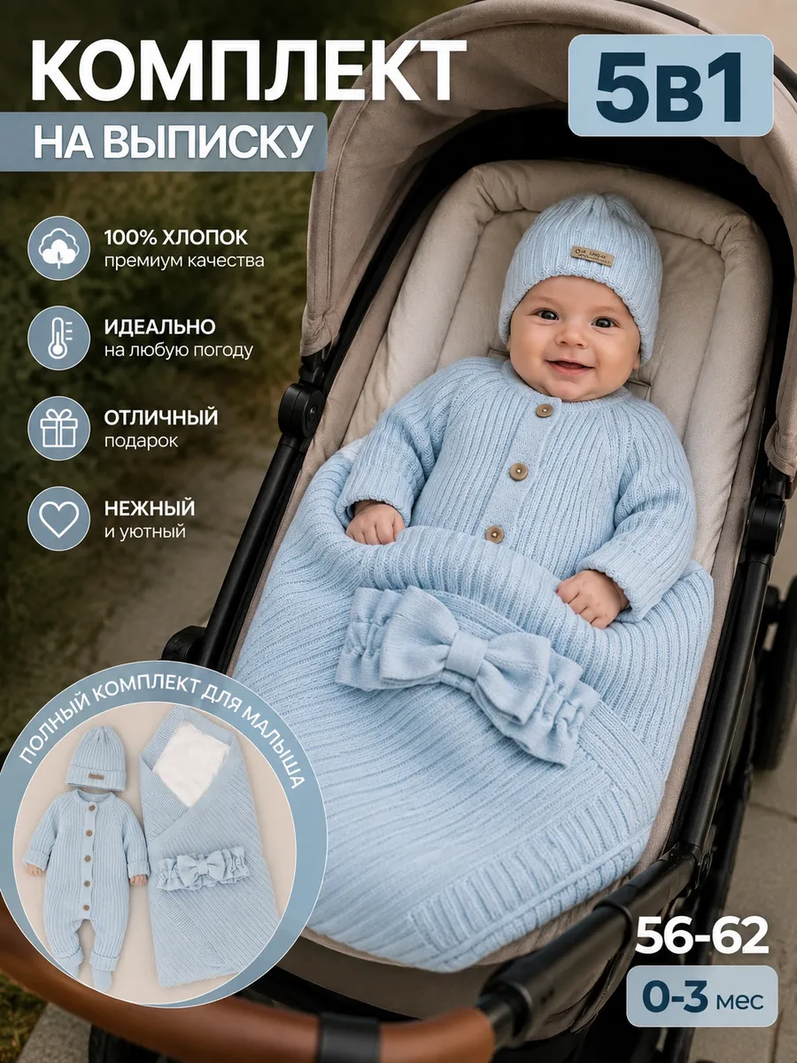Конверт на выписку комплект с пледом для новорожденных