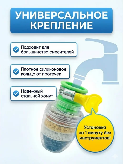 КИРПА Фильтр для воды на кран проточный пластиковый, белый, фото 2