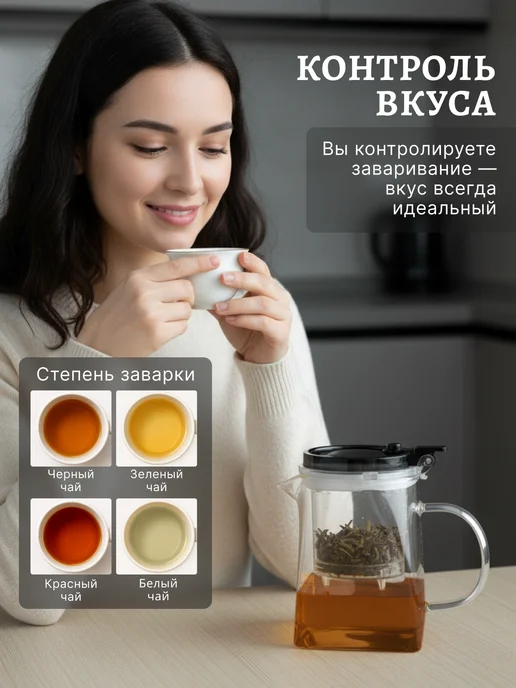 Homa Гунфу чайник заварочный стеклянный с кнопкой, 550 мл, 550 мл, фото 4