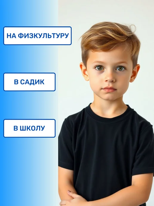 Футболка детям черная базовая хлопок, черный, фото 2