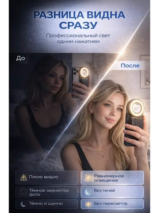 Wlofy Кольцевая селфи лампа для телефона с bluetooth, черный, фото 3