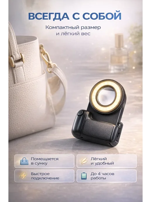 Wlofy Кольцевая селфи лампа для телефона с bluetooth, черный, фото 5