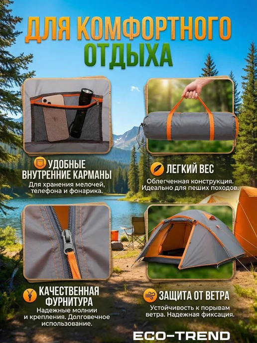 Палатка туристическая для рыбалки и похода 4-хместная, серый, фото 4