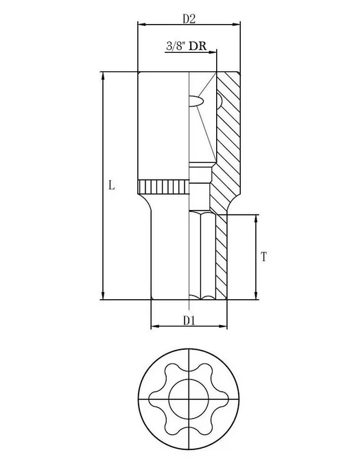 THORVIK S12S1312 Головка торцевая 3 8"DR, внешний TORX, Е12, серый, фото 2