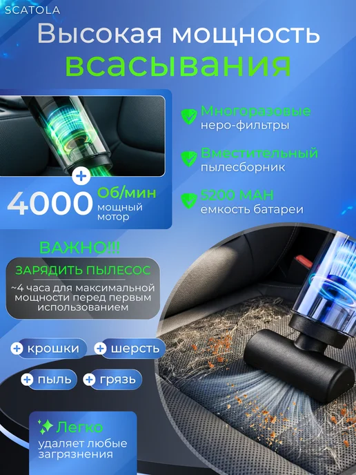 РАСПРОДАЖА Пылесос для автомобиля беспроводной мощный, черный, фото 2