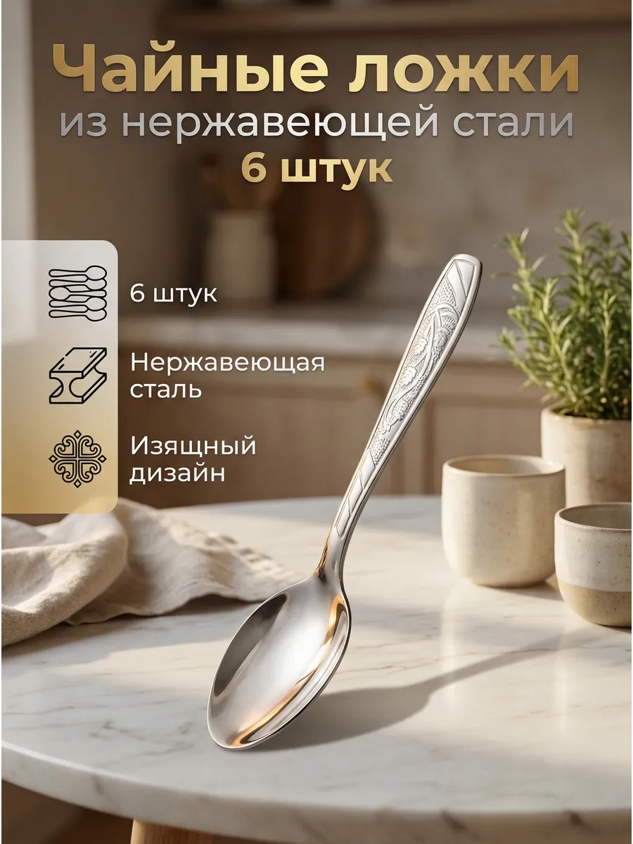 Чайные ложки 6 штук из нержавеющей стали