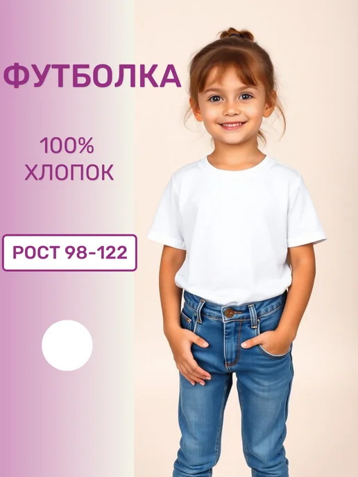Футболка детям черная базовая хлопок, белый, 2 шт, фото 2