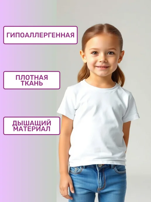 Футболка детям черная базовая хлопок, белый, 2 шт, фото 3