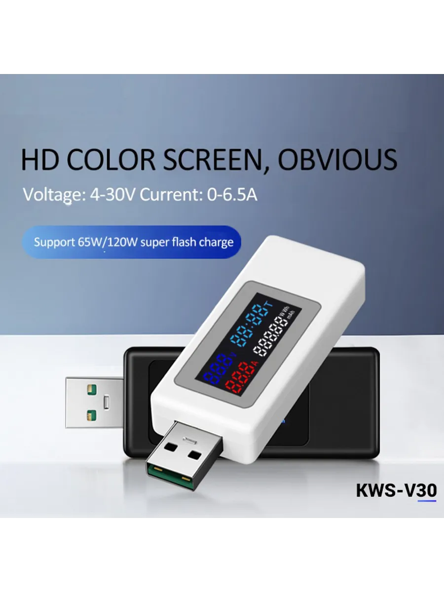 6 в 1 USB измеритель напряжения DC4-30V с экраном IPS цифровой детектор напряжения, черный