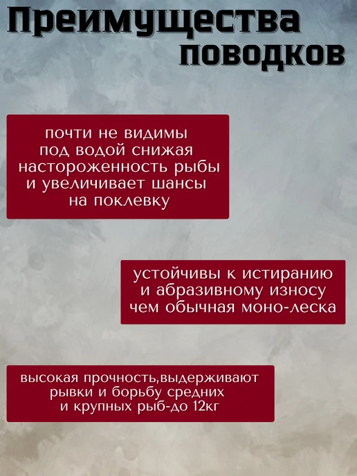 ТуризмPRO Поводки флюорокарбоновые для рыбалки 25 см 12 кг, 5 шт, 12 кг, 5 шт, фото 2