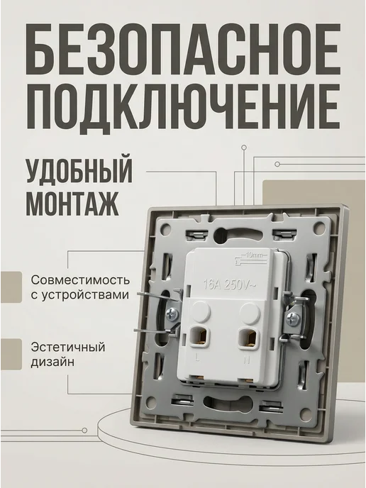 Розетки одинарный, черный, фото 3