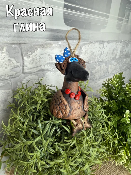 Живая глина Керамический колокольчик ворона с бантиком, синий, фото 7