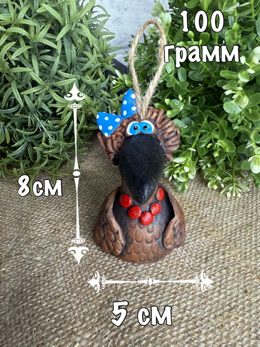 Живая глина Керамический колокольчик ворона с бантиком, синий, фото 8