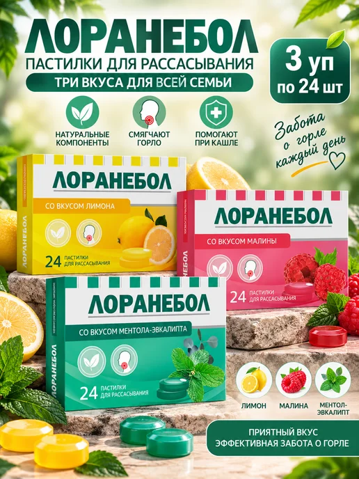 Лоранебол Набор Пастилок при боли в горле Лимон и ментол, эвкалипт, ма…, вариант