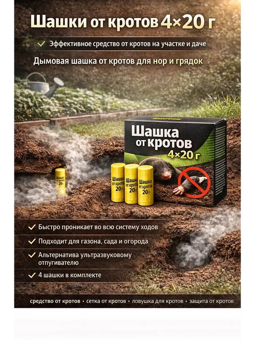 BloomyShop2 Шашки от кротов дымовые средство от кротов на даче,для нор, вариант, фото 2