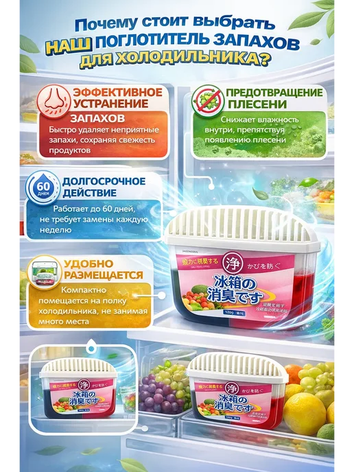 BloomyShop2 Поглотитель запаха для холодильника нейтрализатор, вариант, фото 2
