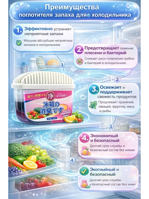 BloomyShop2 Поглотитель запаха для холодильника нейтрализатор, вариант, фото 4