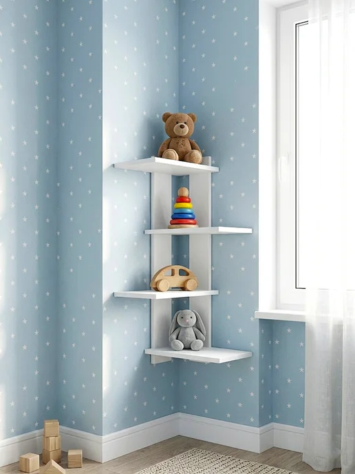 kari home Полка настенная угловая для книг и цветов, белый, фото 5