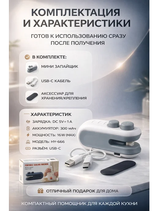Мини ручной запайщик пакетов и резак 2в1, вариант, фото 4