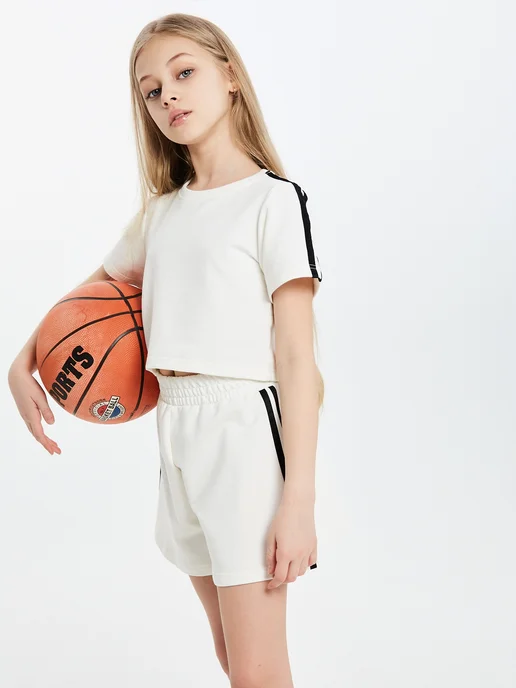 EBE KIDS Костюм спортивный детский с шортами, белый, фото 2