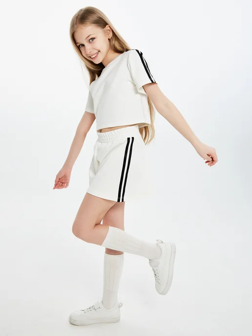 EBE KIDS Костюм спортивный детский с шортами, белый, фото 5