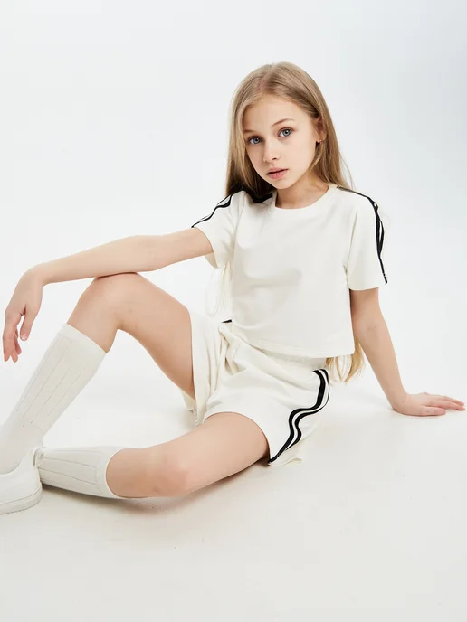 EBE KIDS Костюм спортивный детский с шортами, белый, фото 7