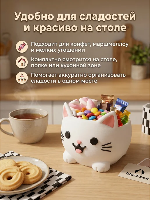 Blackbee Конфетница декоративная котик, белый, фото 2