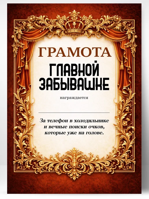 ТИТЛЪ Подарочный диплом для самой рассеянной - подарок подруге, желтый