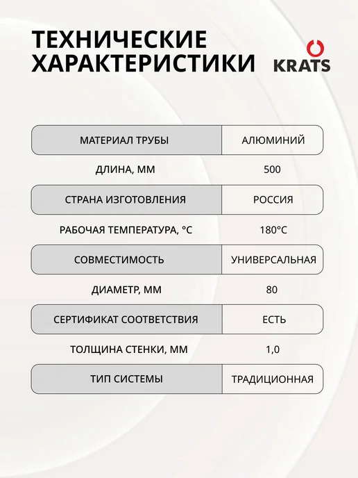 krats Удлинитель дымохода 80 мм, 1000 мм, вариант, фото 7