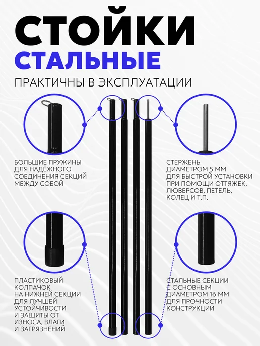 Стальная стойка для тента (диаметр 16мм, высота 230см, 1шт.), 2 шт, фото 2