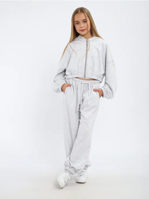 Милаши Спортивный костюм с худи и джоггерами оверсайз, серый, фото 3