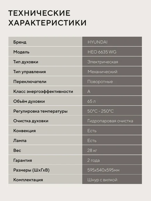 HYUNDAI Духовой шкаф Электрический встраиваемый HEO 6635 WG, белый, фото 6