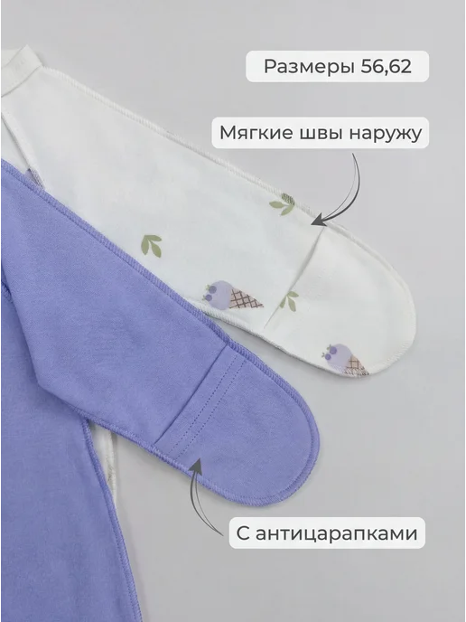 Maxmama Слип для новорожденных комбинезон нательный 2 штуки, вариант, фото 4