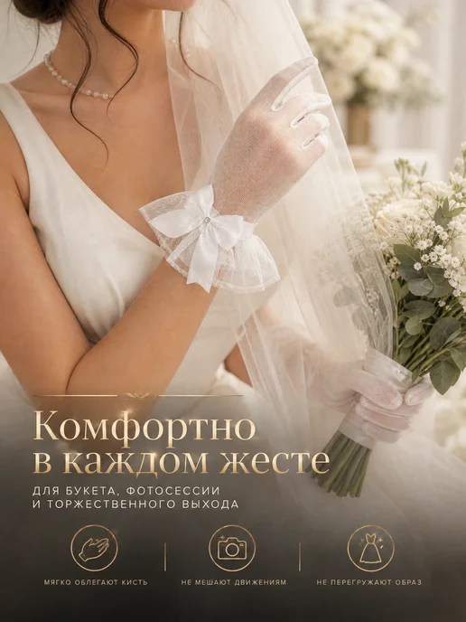 Allogio Перчатки свадебные в сетку, белый, фото 2
