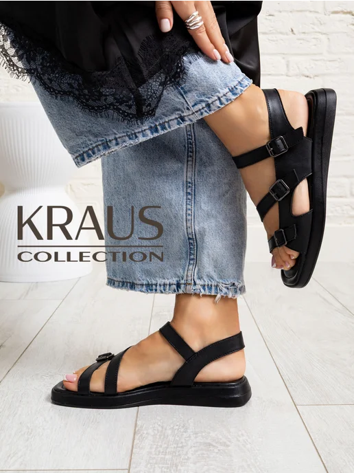 KRAUS Collection Летние босоножки женские на плоской подошве, черный, фото 7