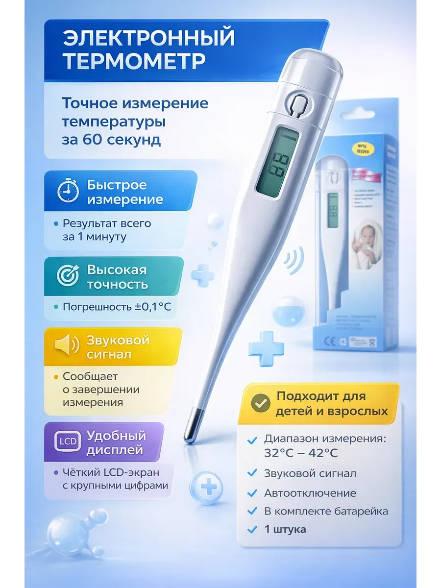 Термометр электронный для тела медицинский Градусник