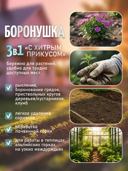 Ю-МАН Мотыга мотыжка рыхлитель бороздовичок садовый инструмент, вариант, фото 3