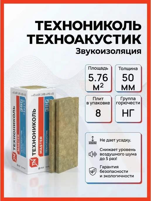 ТехноНИКОЛЬ Звукоизоляция Техноакустик из каменной ваты 5.76 м2, вариант