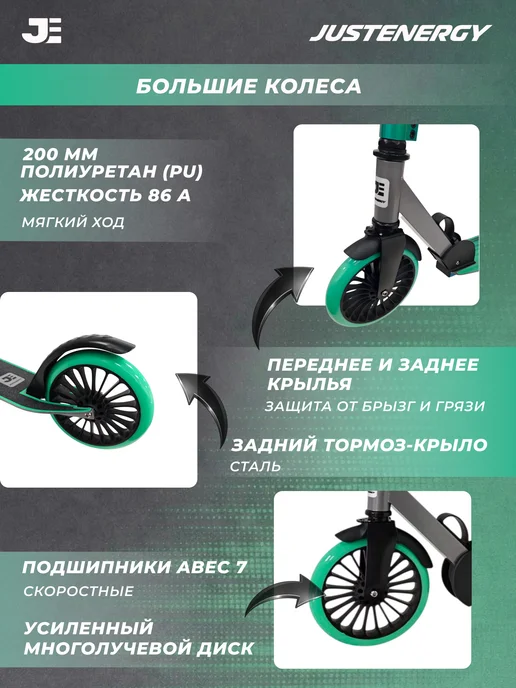 JustEnergy Самокат двухколесный городской с фонарем черно розовый, голубой, фото 5