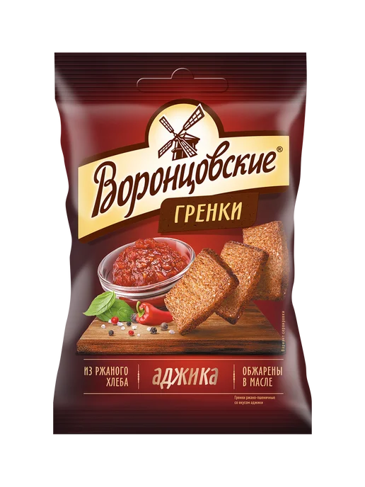Воронцовские Сухарики-гренки со вкусом аджики, 5 шт х 60 г, 5 шт, 60 г, фото 2