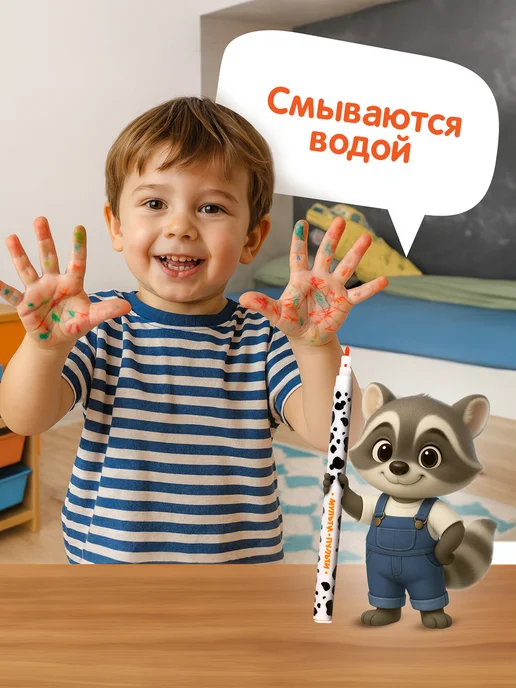 Мульти-Пульти! Фломастеры для рисования смываемые детские 12цв, черный, фото 5