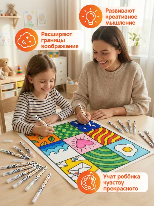 Мульти-Пульти! Фломастеры для рисования смываемые детские 12цв, черный, фото 6