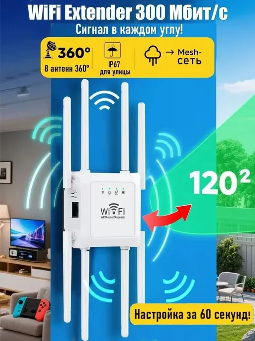 Усилитель Wi-Fi 300 Мбит с, 8 антенн, IP67, Mesh, вариант