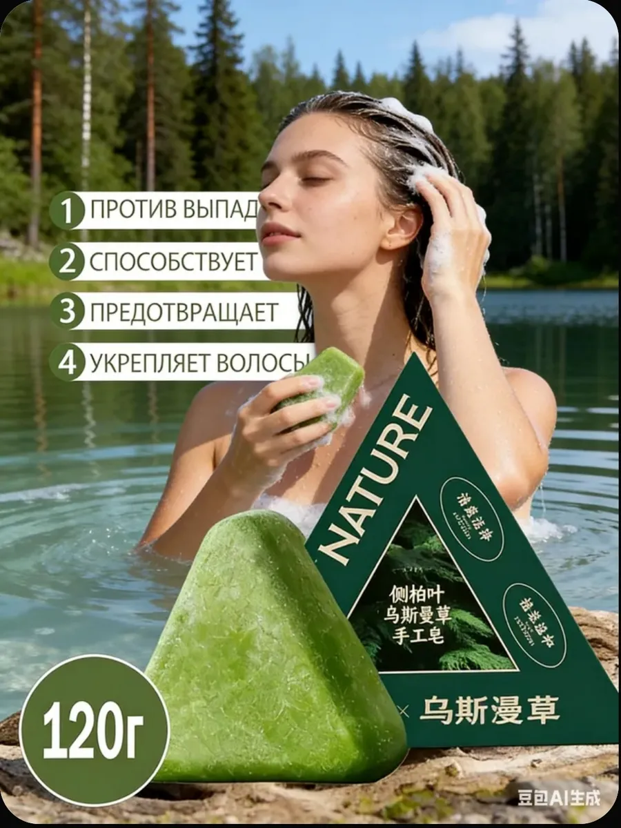 Твердый шампунь-мыло для роста волос травяной треугольник